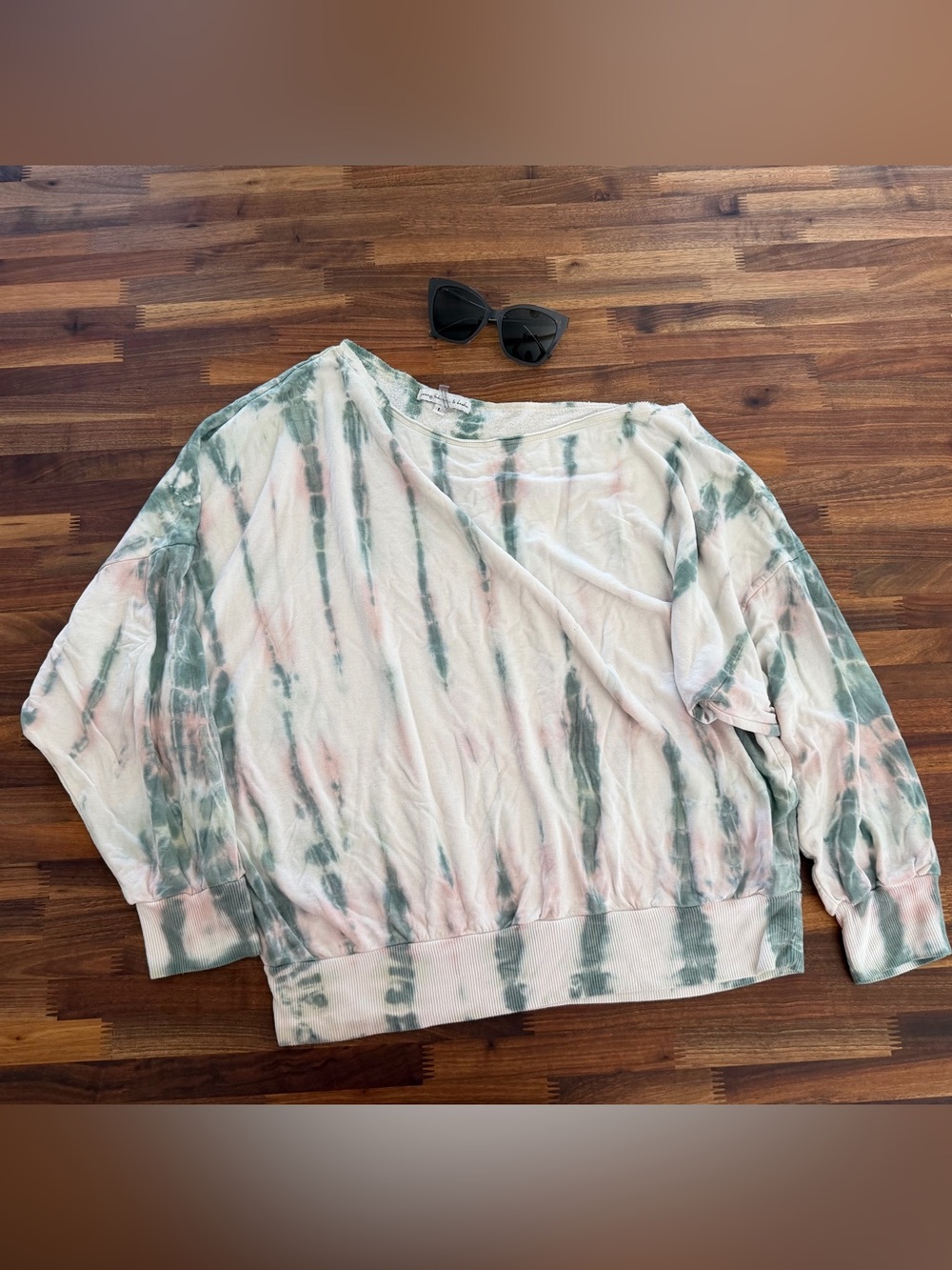 Young Fabulous & Broke off the shoulder one shoulder Tie-Dye - Green & Pink